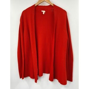 EILEEN FISHER Red Ribbed Knit Open Front Cardigan Sweater Size S/P